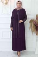 Tesettür giyim MÜRDÜM TAŞ İŞLEMELİ ABİYE ELBİSE T 4621