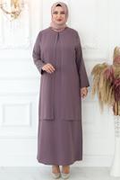 Tesettür giyim PEMBE TAŞ İŞLEMELİ ABİYE ELBİSE T 4621