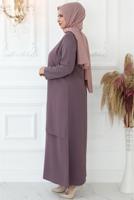 Tesettür giyim PEMBE TAŞ İŞLEMELİ ABİYE ELBİSE T 4621