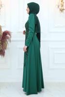 Tesettür giyim YEŞİL PUL PAYETLİ BONCUK İŞLEMELİ ABİYE ELBİSE T 5553