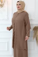 Tesettür giyim VİZON LAZER KESİM TAŞ BASKILI ABİYE ELBİSE T 6321