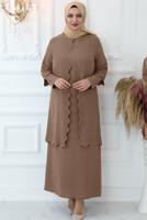 Tesettür giyim VİZON LAZER KESİM TAŞ BASKILI ABİYE ELBİSE T 6321