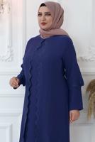 Hijab clothing NAVY BLUE LASER CUT EVENING DRESS WITH GEM T 6321