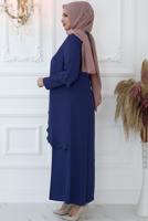 Hijab clothing NAVY BLUE LASER CUT EVENING DRESS WITH GEM T 6321