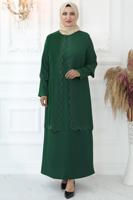 Hijab clothing GREEN LASER CUT EVENING DRESS WITH GEM T 6321