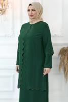 Hijab clothing GREEN LASER CUT EVENING DRESS WITH GEM T 6321