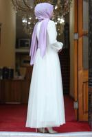 Tesettür giyim EKRU TAŞ İŞLEMELİ ABİYE ELBİSE T 7253