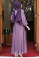 Tesettür giyim MOR TAŞ İŞLEMELİ ABİYE ELBİSE T 7253