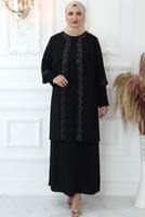 Tesettür giyim SİYAH TAŞ İŞLEMELİ ABİYE ELBİSE T 7321