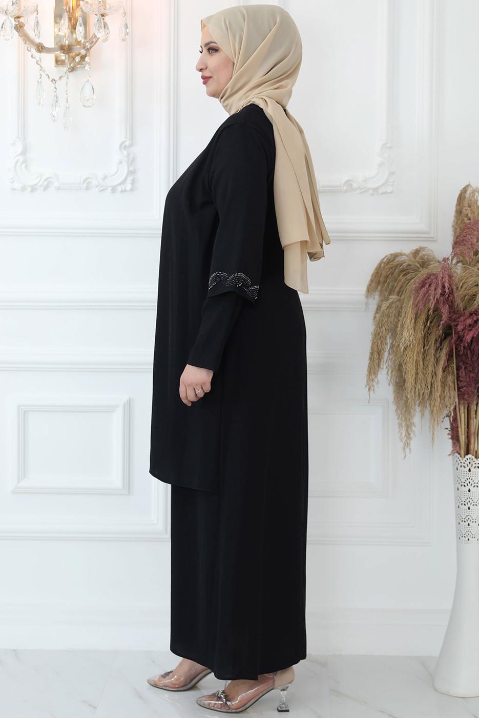 Tesettür giyim SİYAH TAŞ İŞLEMELİ ABİYE ELBİSE T 7321