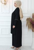 Tesettür giyim SİYAH TAŞ İŞLEMELİ ABİYE ELBİSE T 7321