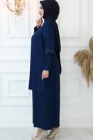 Tesettür giyim LACİVERT TAŞ İŞLEMELİ ABİYE ELBİSE T 7321