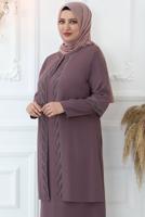 Tesettür giyim PEMBE TAŞ İŞLEMELİ ABİYE ELBİSE T 7321
