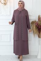 Tesettür giyim PEMBE TAŞ İŞLEMELİ ABİYE ELBİSE T 7321