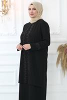 Tesettür giyim SİYAH TAŞ BASKILI ABİYE ELBİSE T 7721
