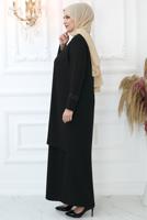 Tesettür giyim SİYAH TAŞ BASKILI ABİYE ELBİSE T 7721