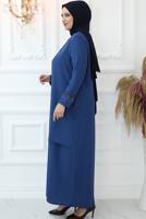 Tesettür giyim LACİVERT TAŞ BASKILI ABİYE ELBİSE T 7721