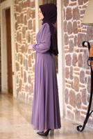 Tesettür giyim MOR KEMERLİ ABİYE ELBİSE T 8053
