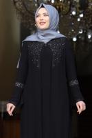 Tesettür giyim SİYAH İSPANYOL KOL TAŞ DETAYLI ABİYE ELBİSE T 8333
