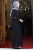 Tesettür giyim SİYAH İSPANYOL KOL TAŞ DETAYLI ABİYE ELBİSE T 8333