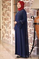 Hijab clothing NAVY BLUE FLARE SLEEVE EVENING DRESS WITH GEM DETAIL T 8333
