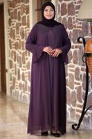 Tesettür giyim MÜRDÜM İSPANYOL KOL TAŞ DETAYLI ABİYE ELBİSE T 8333