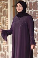 Tesettür giyim MÜRDÜM İSPANYOL KOL TAŞ DETAYLI ABİYE ELBİSE T 8333