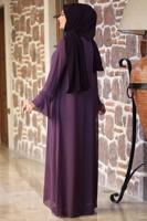 Tesettür giyim MÜRDÜM İSPANYOL KOL TAŞ DETAYLI ABİYE ELBİSE T 8333