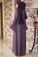 Tesettür giyim PEMBE İSPANYOL KOL TAŞ DETAYLI ABİYE ELBİSE T 8333