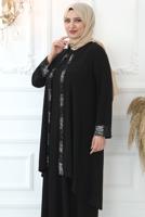 Tesettür giyim SİYAH PUL PAYET İŞLEMELİ ABİYE ELBİSE T 8433