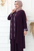 Tesettür giyim MÜRDÜM PUL PAYET İŞLEMELİ ABİYE ELBİSE T 8433