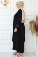 Tesettür giyim SİYAH TAŞ BASKILI YELEKLİ ABİYE ELBİSE T 8621