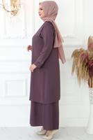 Tesettür giyim PEMBE TAŞ BASKILI YELEKLİ ABİYE ELBİSE T 8621