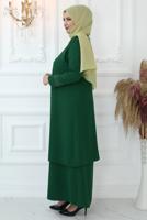 Tesettür giyim YEŞİL TAŞ BASKILI YELEKLİ ABİYE ELBİSE T 8621