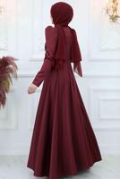 Tesettür giyim BORDO PUL PAYET İŞLEMELİ ABİYE ELBİSE T 9453