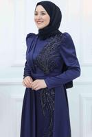 Tesettür giyim LACİVERT PUL PAYET İŞLEMELİ ABİYE ELBİSE T 9453