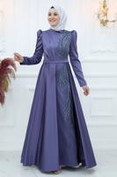 Tesettür giyim LACİVERT PUL PAYET İŞLEMELİ ABİYE ELBİSE T 9453