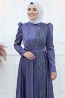 Tesettür giyim LACİVERT PUL PAYET İŞLEMELİ ABİYE ELBİSE T 9453