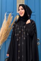 Vêtements hijab NOIR COSTUME ABAYA 2 PIÈCES À CAPUCHE BRODÉ GEMMES T 9773