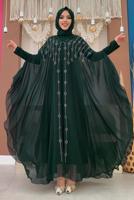Vêtements hijab VERT COSTUME ABAYA 2 PIÈCES À CAPUCHE BRODÉ GEMMES T 9773