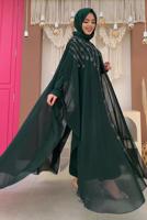 Vêtements hijab VERT COSTUME ABAYA 2 PIÈCES À CAPUCHE BRODÉ GEMMES T 9773