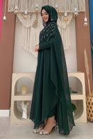 Vêtements hijab VERT COSTUME ABAYA 2 PIÈCES À CAPUCHE BRODÉ GEMMES T 9773
