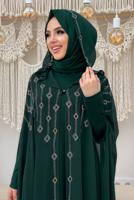 Vêtements hijab VERT COSTUME ABAYA 2 PIÈCES À CAPUCHE BRODÉ GEMMES T 9773