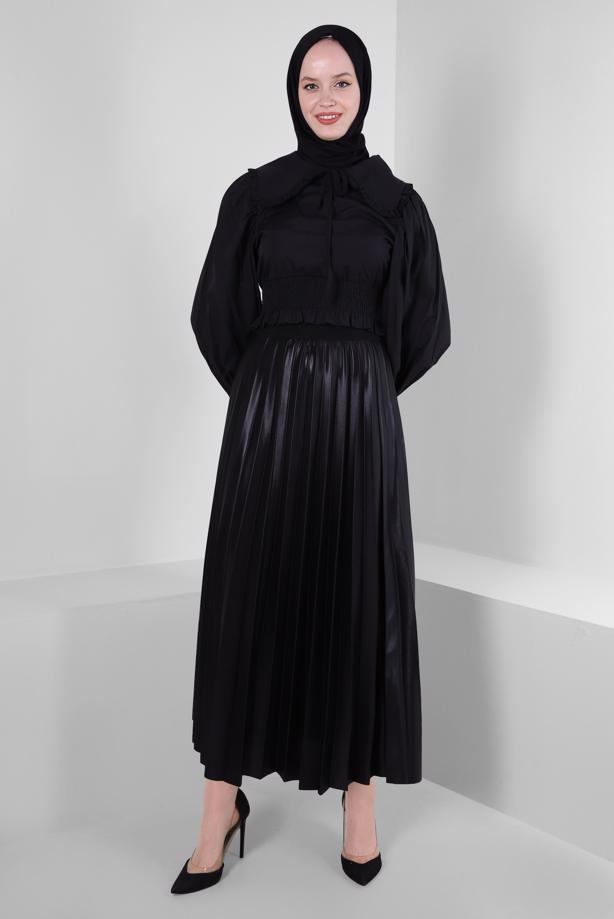 Hijab-Kleidung  YAKA DETAYLI BELİ LASTİKLİ BLUZ T 6509 - TRENDTESETTÜR