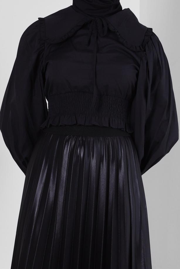 Hijab-Kleidung  YAKA DETAYLI BELİ LASTİKLİ BLUZ T 6509 - TRENDTESETTÜR