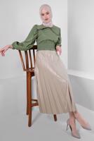 Tesettür giyim YEŞİL YAKA DETAYLI BELİ LASTİKLİ BLUZ T 6509