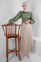 Tesettür giyim YEŞİL YAKA DETAYLI BELİ LASTİKLİ BLUZ T 6509