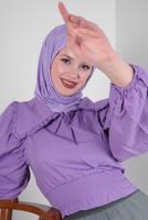 Tesettür giyim MOR YAKA DETAYLI BELİ LASTİKLİ BLUZ T 6509