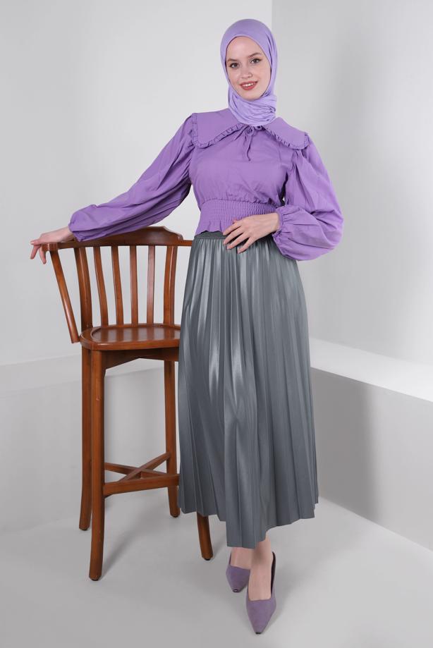 Hijab-Kleidung  YAKA DETAYLI BELİ LASTİKLİ BLUZ T 6509 - TRENDTESETTÜR