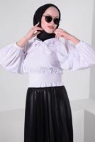 Tesettür giyim EKRU YAKA DETAYLI BELİ LASTİKLİ BLUZ T 6509